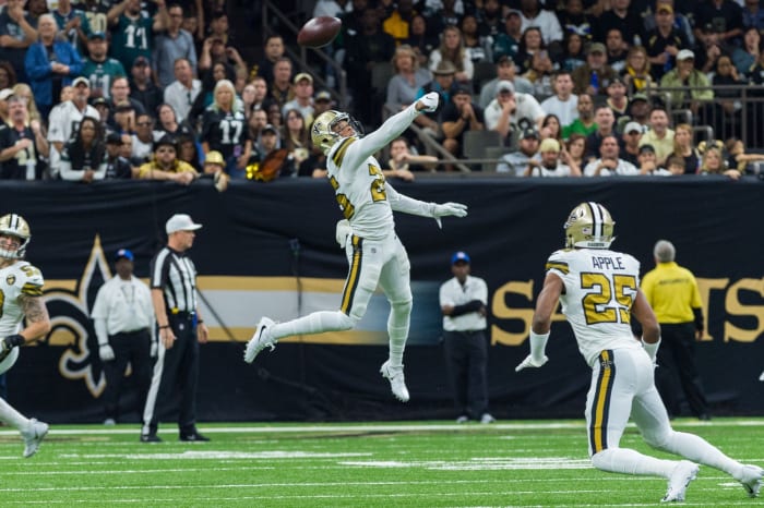 Saints cornerback P.J. Williams breaks up a pass. © SCOTT CLAUSE/USA TODAY Network